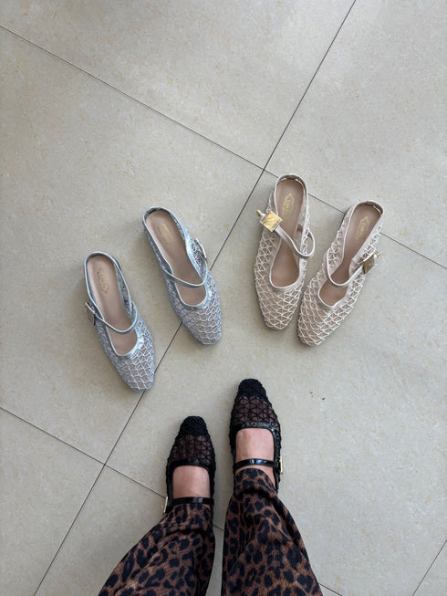 Lace Gauze Slip On Mules